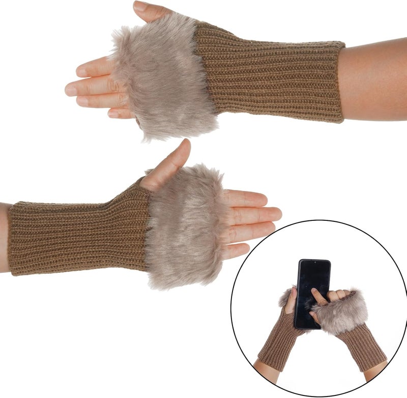 cnomg Winter Faux Fur Fingerless Gloves Faux Fur Half Finger Warmers Fingerless Gloves for Women Girls Working Writing - Image 3